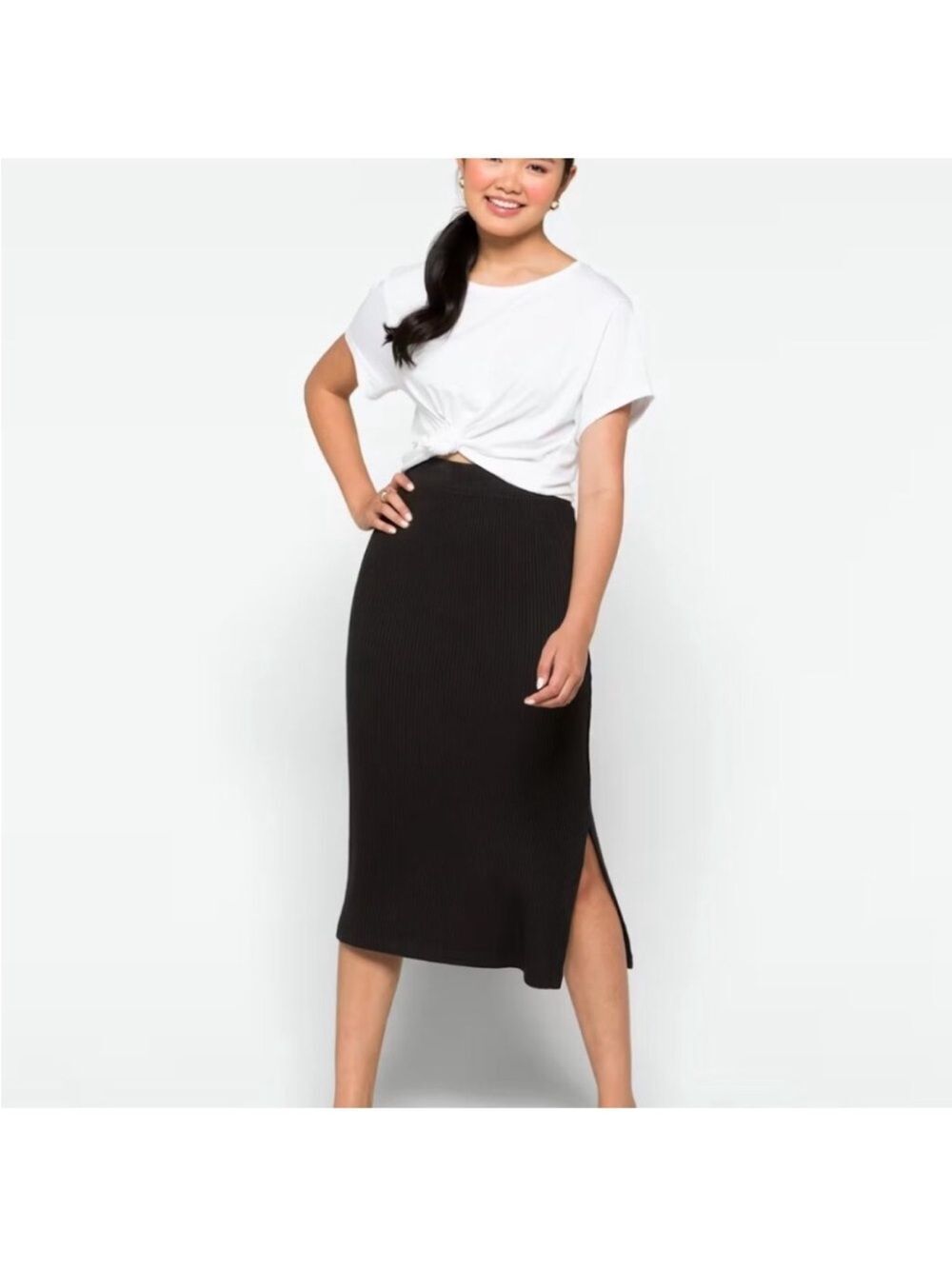 Rails Angie Skirt Black Knit Ribbed Stretch Skirt $148